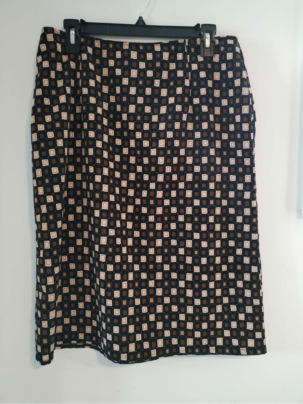 Womens Vintage Black and Beige Geometric Midi Skirt - Size L 32” Waist